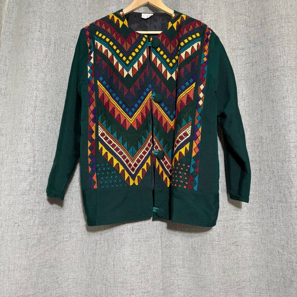 Artesanias De Colores Jacket Women Medium Aztec Tapestry Woven Western Bohemian - Picture 2 of 8